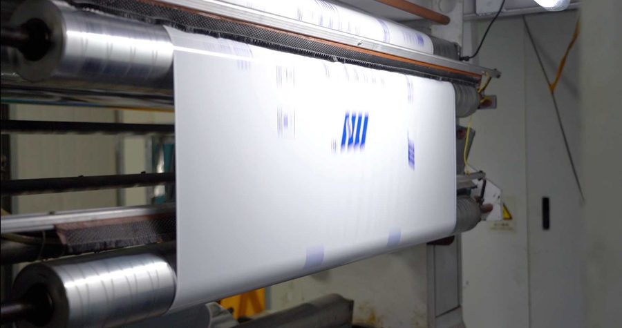 Gravure printing line producing custom printed PE packaging